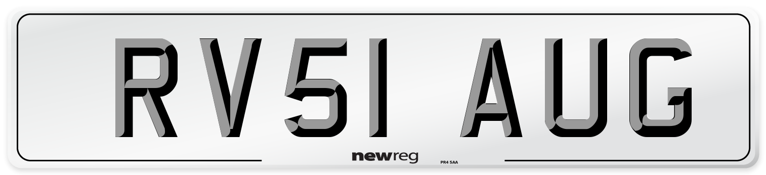 RV51 AUG Number Plate from New Reg